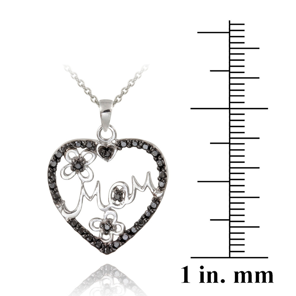 Sterling Silver Black Diamond Accent Mom Heart Pendant, 18"-4