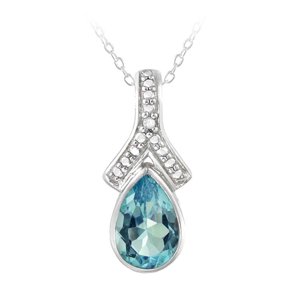 Sterling Silver Blue Topaz & Diamond Accent Teardrop Necklace