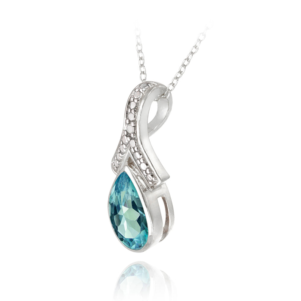 Sterling Silver Blue Topaz & Diamond Accent Teardrop Necklace-2