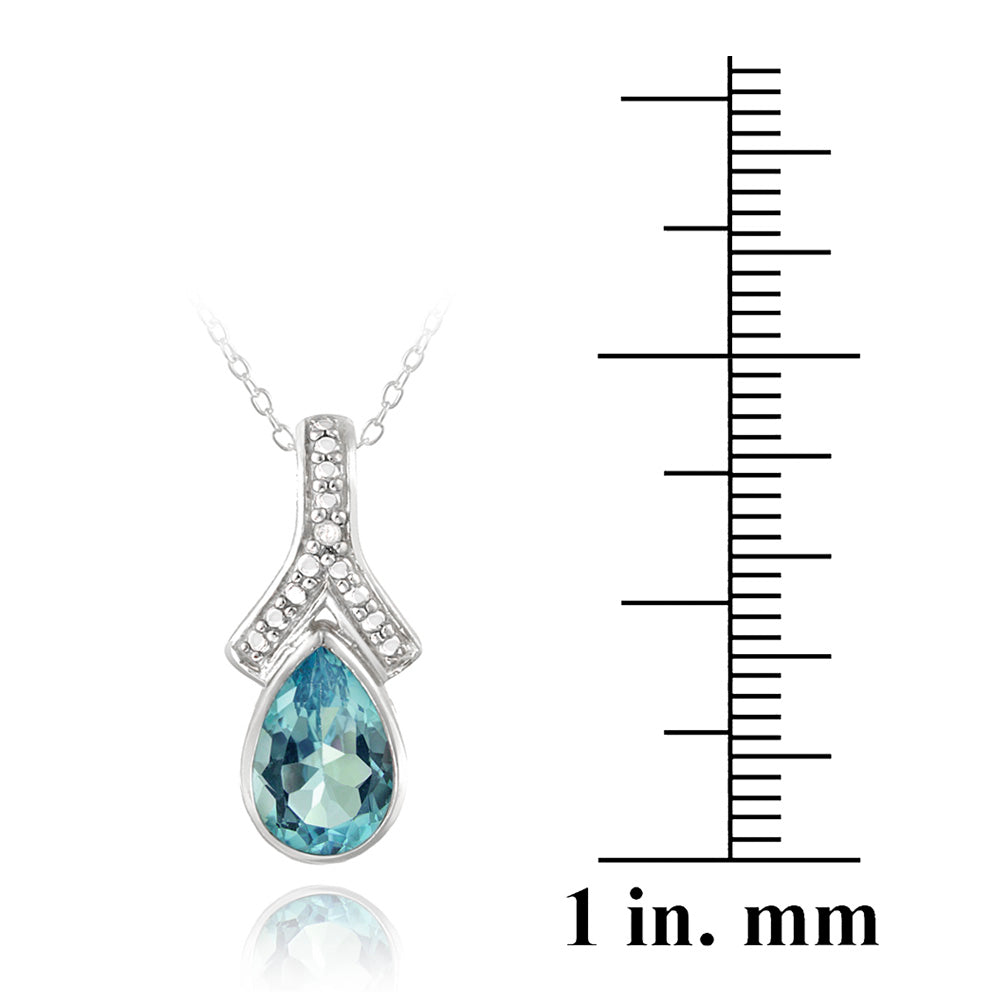 Sterling Silver Blue Topaz & Diamond Accent Teardrop Necklace-3
