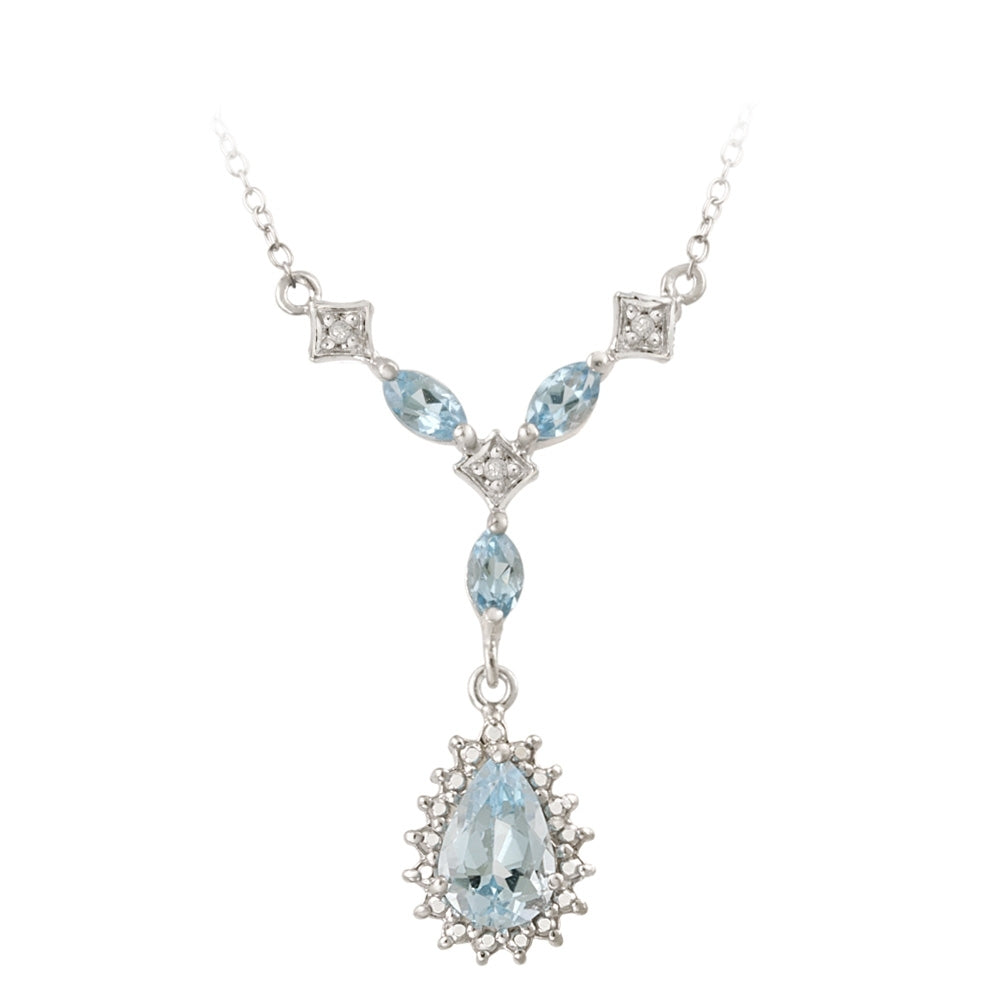 Sterling Silver 2ct Blue Topaz Diamond Accent Teardrop Necklace