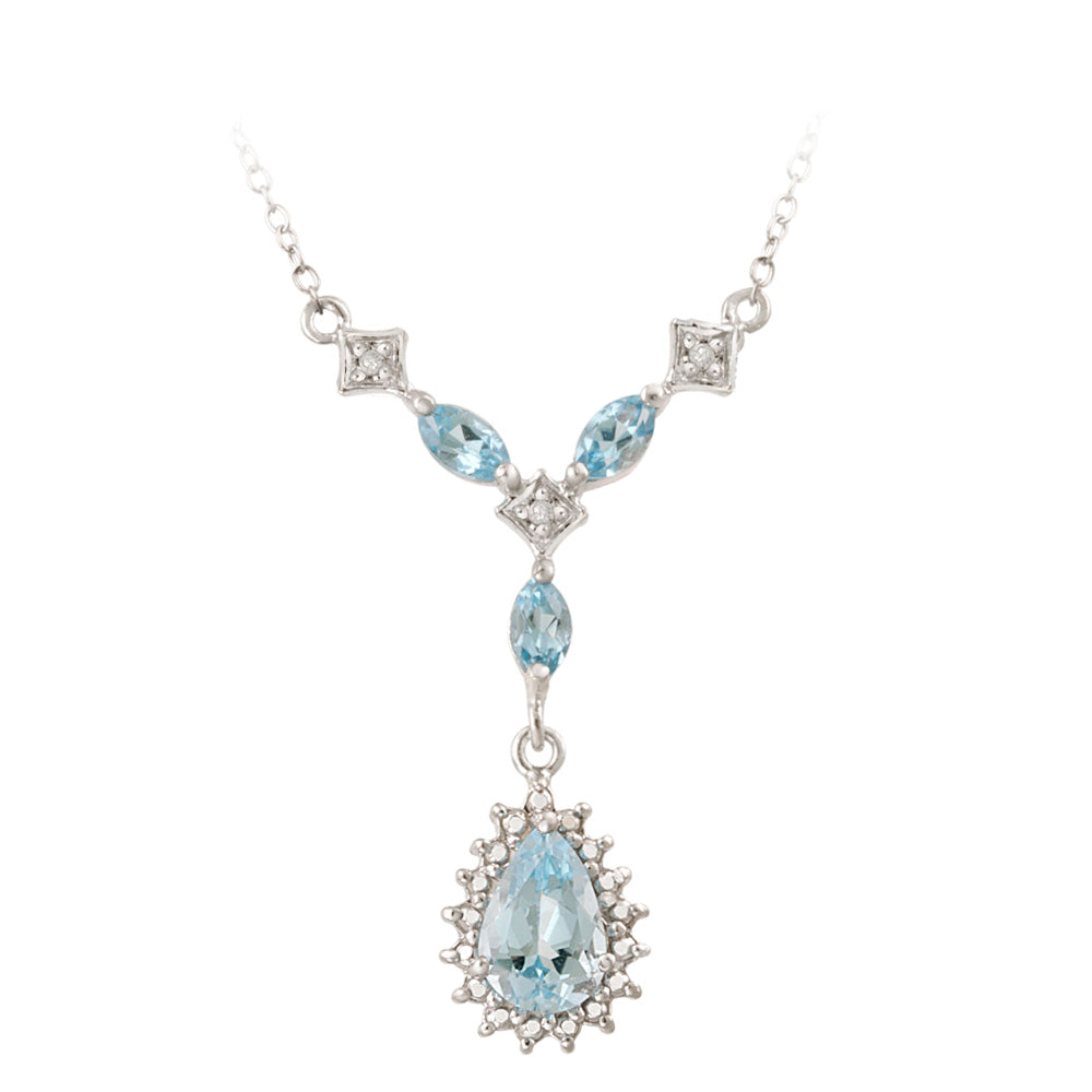 Sterling Silver 2ct Blue Topaz Diamond Accent Teardrop Necklace-2