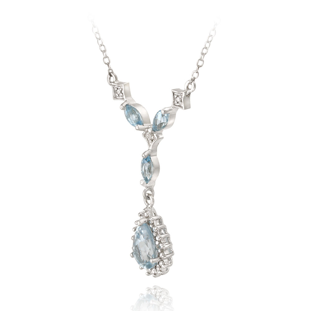 Sterling Silver 2ct Blue Topaz Diamond Accent Teardrop Necklace-3