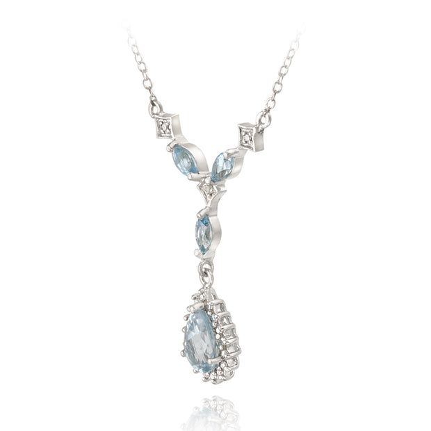 Sterling Silver 2ct Blue Topaz Diamond Accent Teardrop Necklace