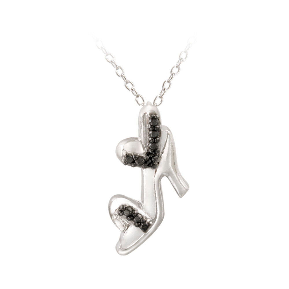 Sterling Silver Black Diamond Accent High Heel Shoe Necklace