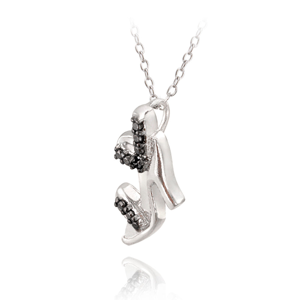 Sterling Silver Black Diamond Accent High Heel Shoe Necklace-2