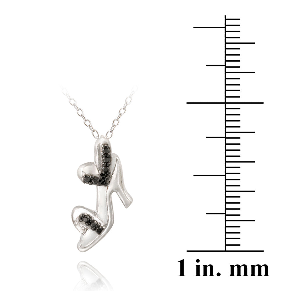 Sterling Silver Black Diamond Accent High Heel Shoe Necklace-3