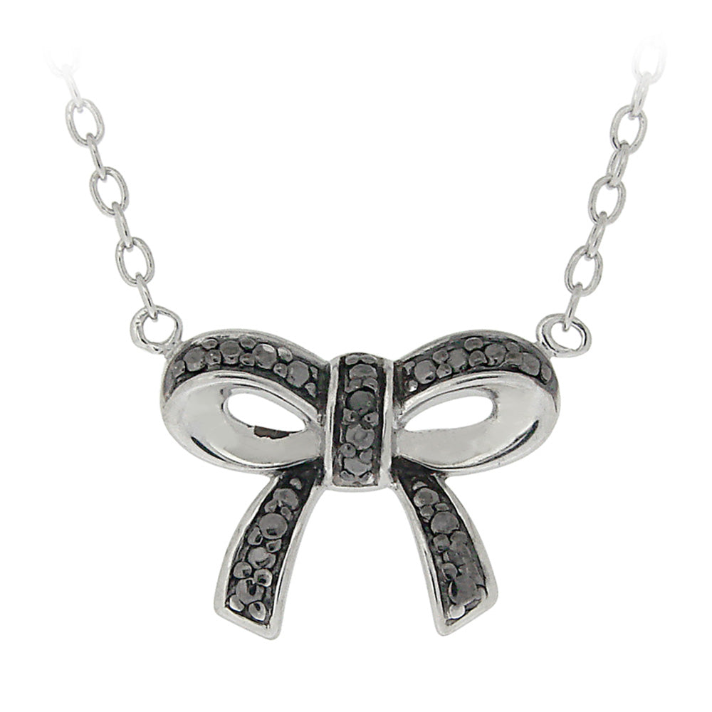 Sterling Silver Black Diamond Accent Bow Necklace