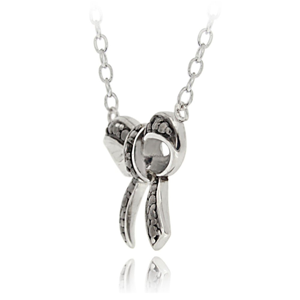 Sterling Silver Black Diamond Accent Bow Necklace-2