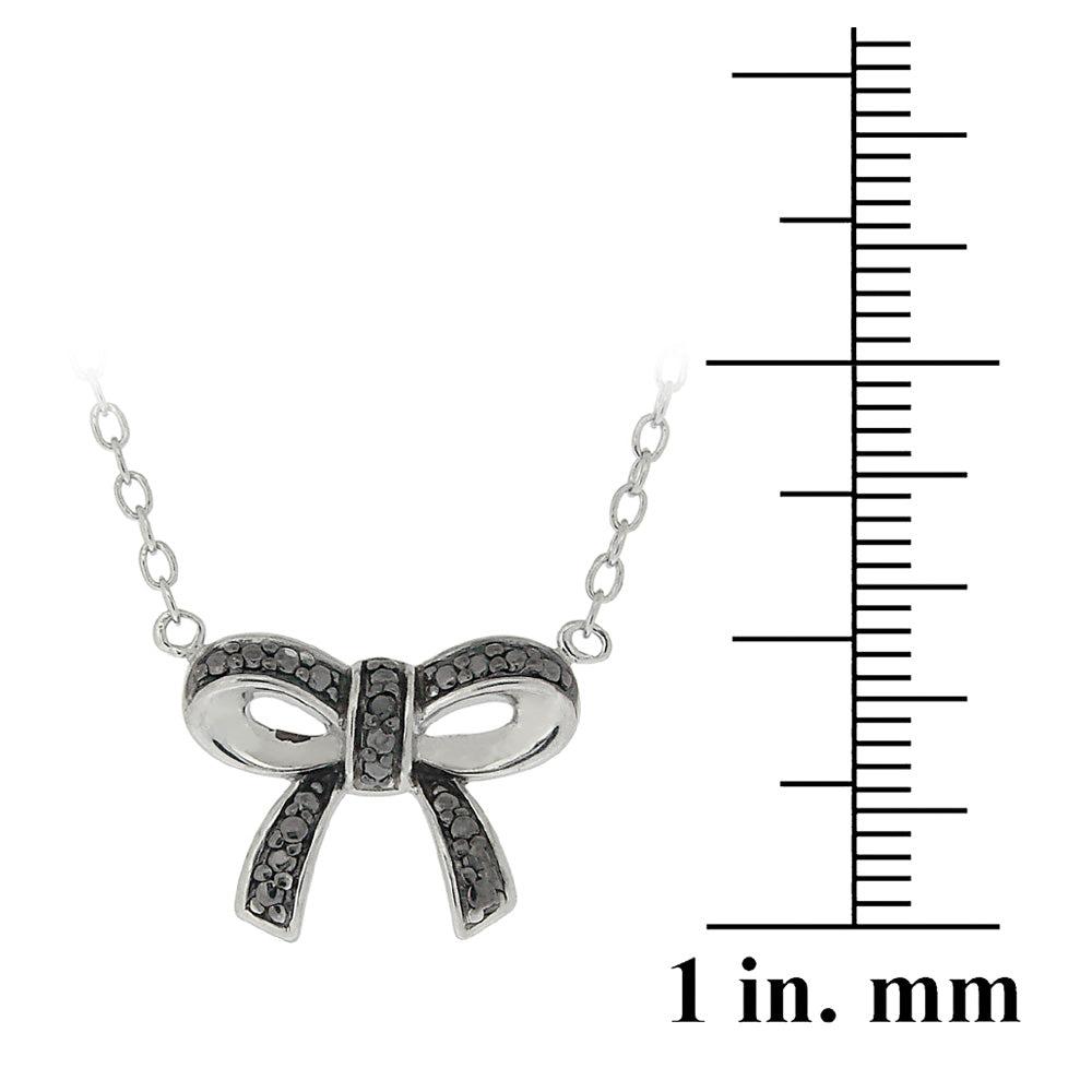 Sterling Silver Black Diamond Accent Bow Necklace-3