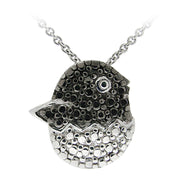 Sterling Silver Black Diamond Accent Baby Bird Necklace
