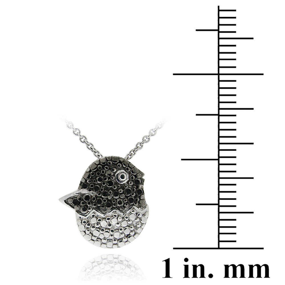Sterling Silver Black Diamond Accent Baby Bird Necklace-3
