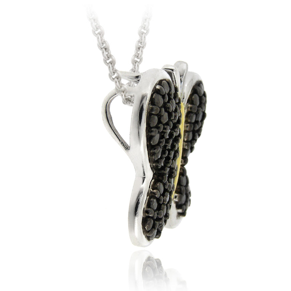 Sterling Silver Two Tone Black Diamond Accent Butterfly Necklace-2
