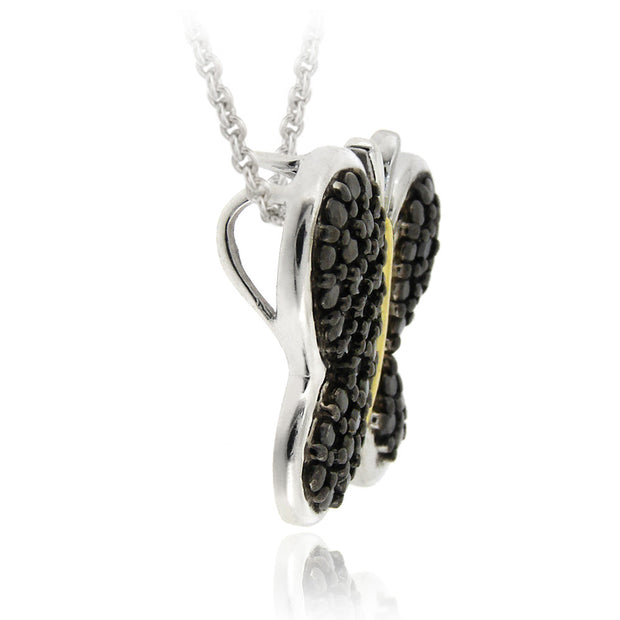 Sterling Silver Two Tone Black Diamond Accent Butterfly Necklace