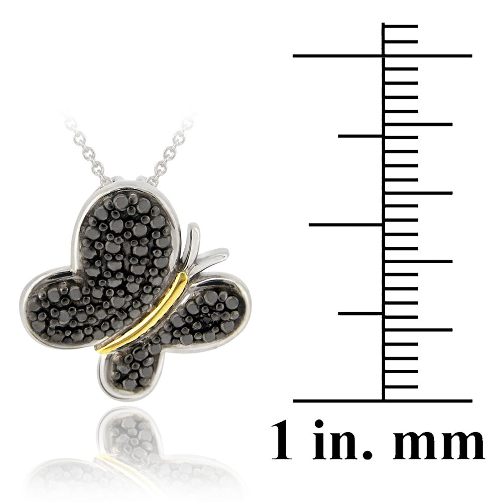 Sterling Silver Two Tone Black Diamond Accent Butterfly Necklace-3