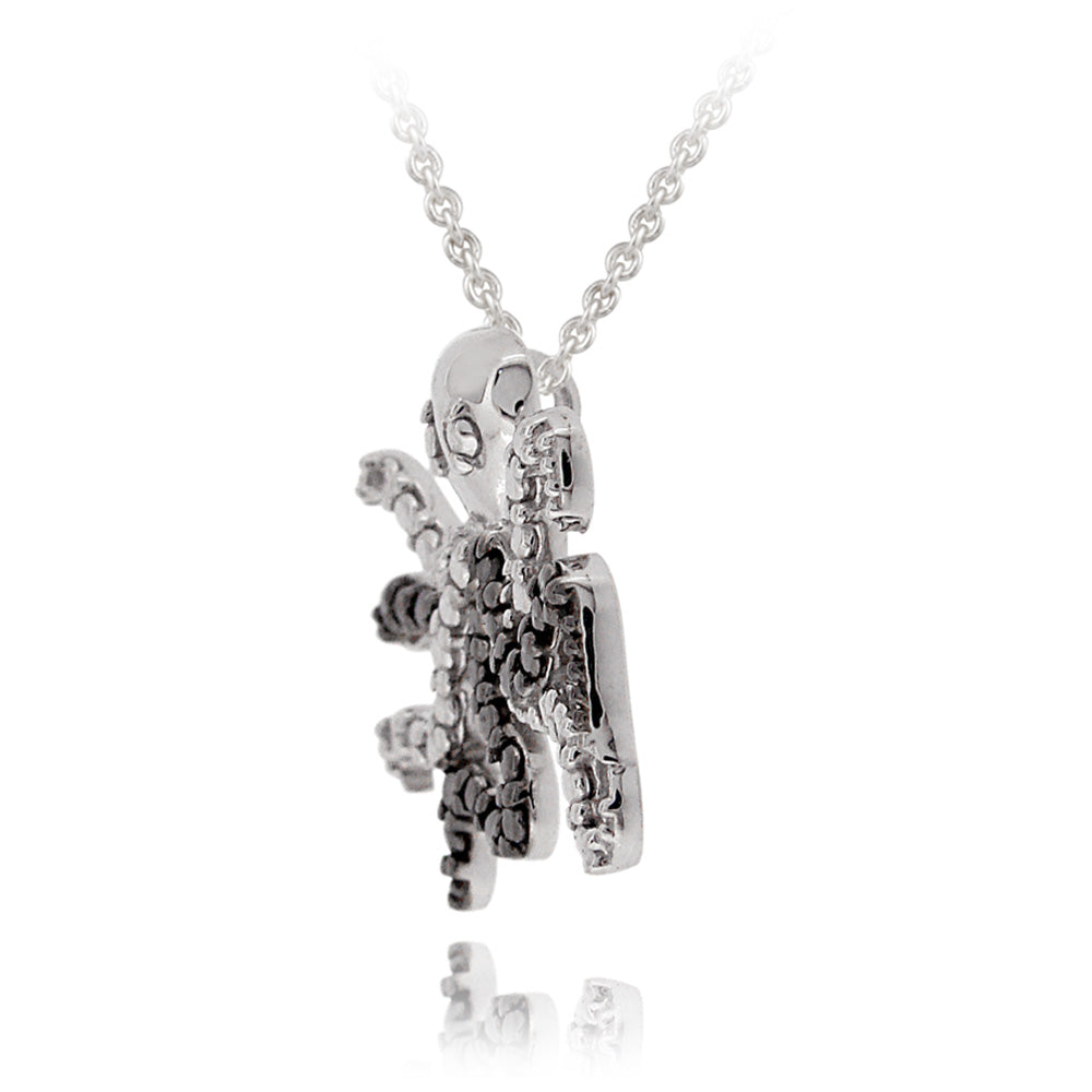 Sterling Silver Black Diamond Accent Octopus  Necklace-2