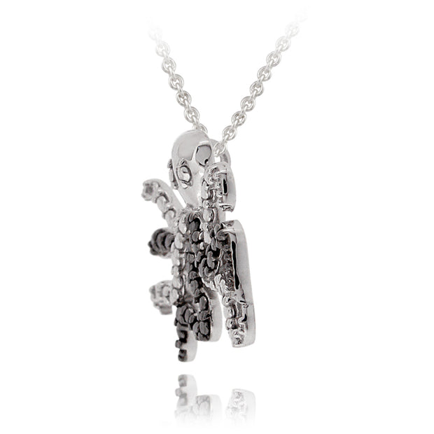 Sterling Silver Black Diamond Accent Octopus  Necklace