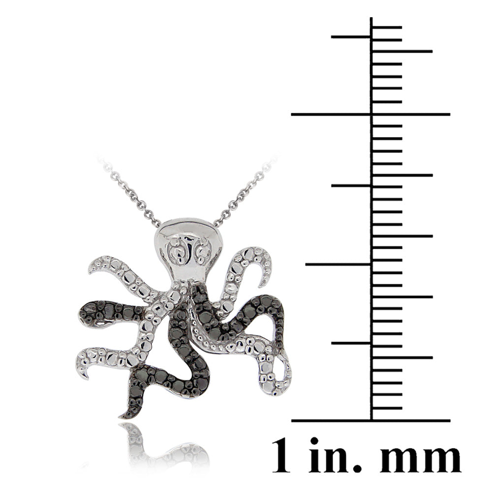 Sterling Silver Black Diamond Accent Octopus  Necklace-3