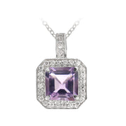Sterling Silver 4.5ct Amethyst & CZ Square Necklace