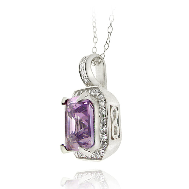 Sterling Silver 4.5ct Amethyst & CZ Square Necklace