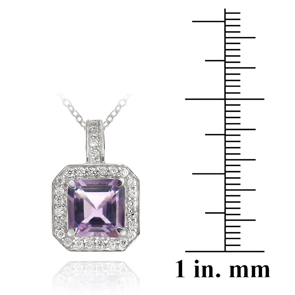 Sterling Silver 4.5ct Amethyst & CZ Square Necklace-3