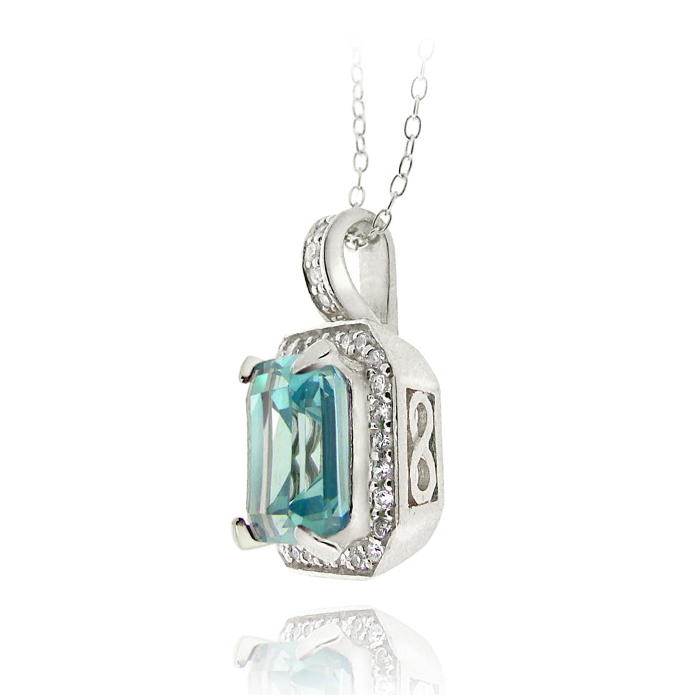 Sterling Silver 6.2ct Blue Topaz & CZ Square Necklace-2