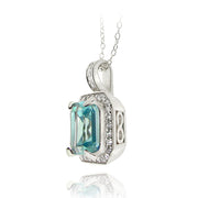 Sterling Silver 6.2ct Blue Topaz & CZ Square Necklace
