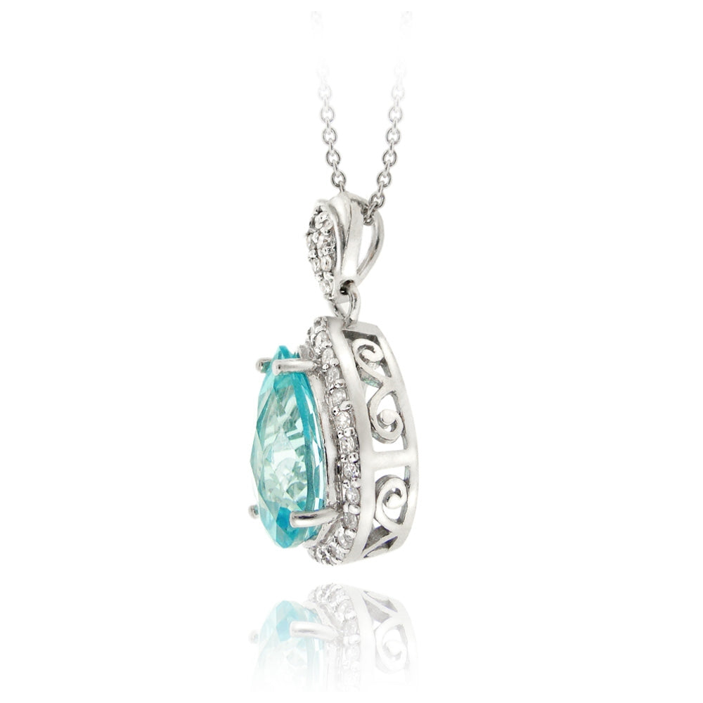 Sterling Silver 6.3ct Blue Topaz & CZ Teardrop Necklace-3