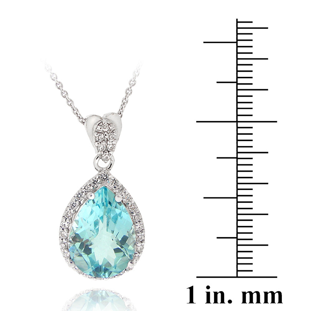 Sterling Silver 6.3ct Blue Topaz & CZ Teardrop Necklace-4