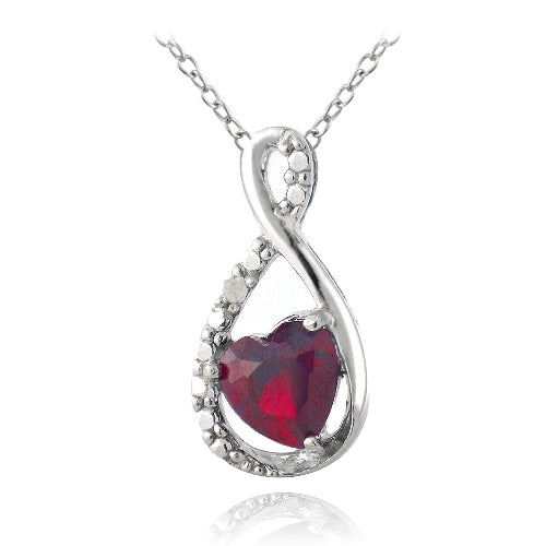 Sterling Silver Created Ruby & Diamond Accent Infinity Heart Necklace