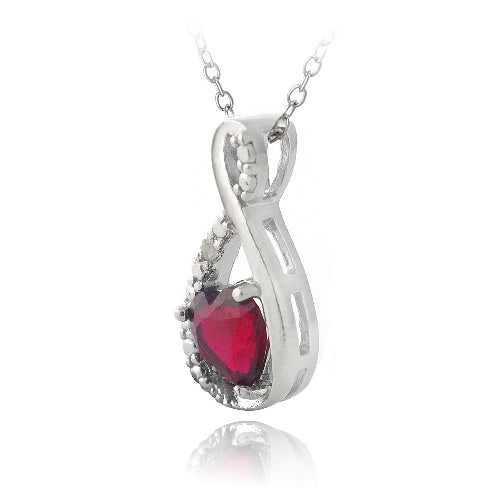 Sterling Silver Created Ruby & Diamond Accent Infinity Heart Necklace-2