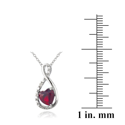 Sterling Silver Created Ruby & Diamond Accent Infinity Heart Necklace-3