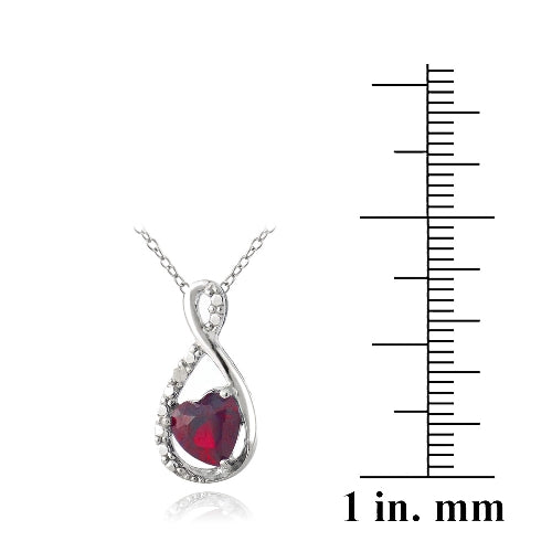 Sterling Silver Created Ruby & Diamond Accent Infinity Heart Necklace