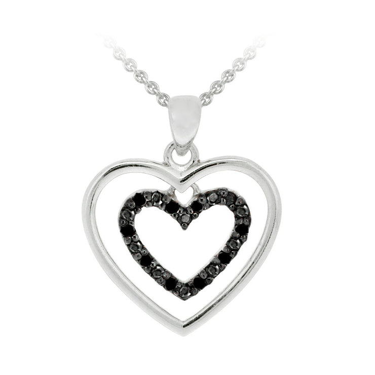 Sterling Silver .10ct Black Diamond Double Hearts Necklace