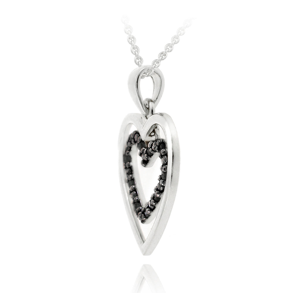 Sterling Silver .10ct Black Diamond Double Hearts Necklace-2