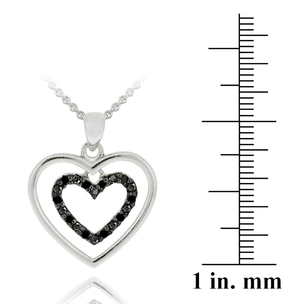 Sterling Silver .10ct Black Diamond Double Hearts Necklace-3