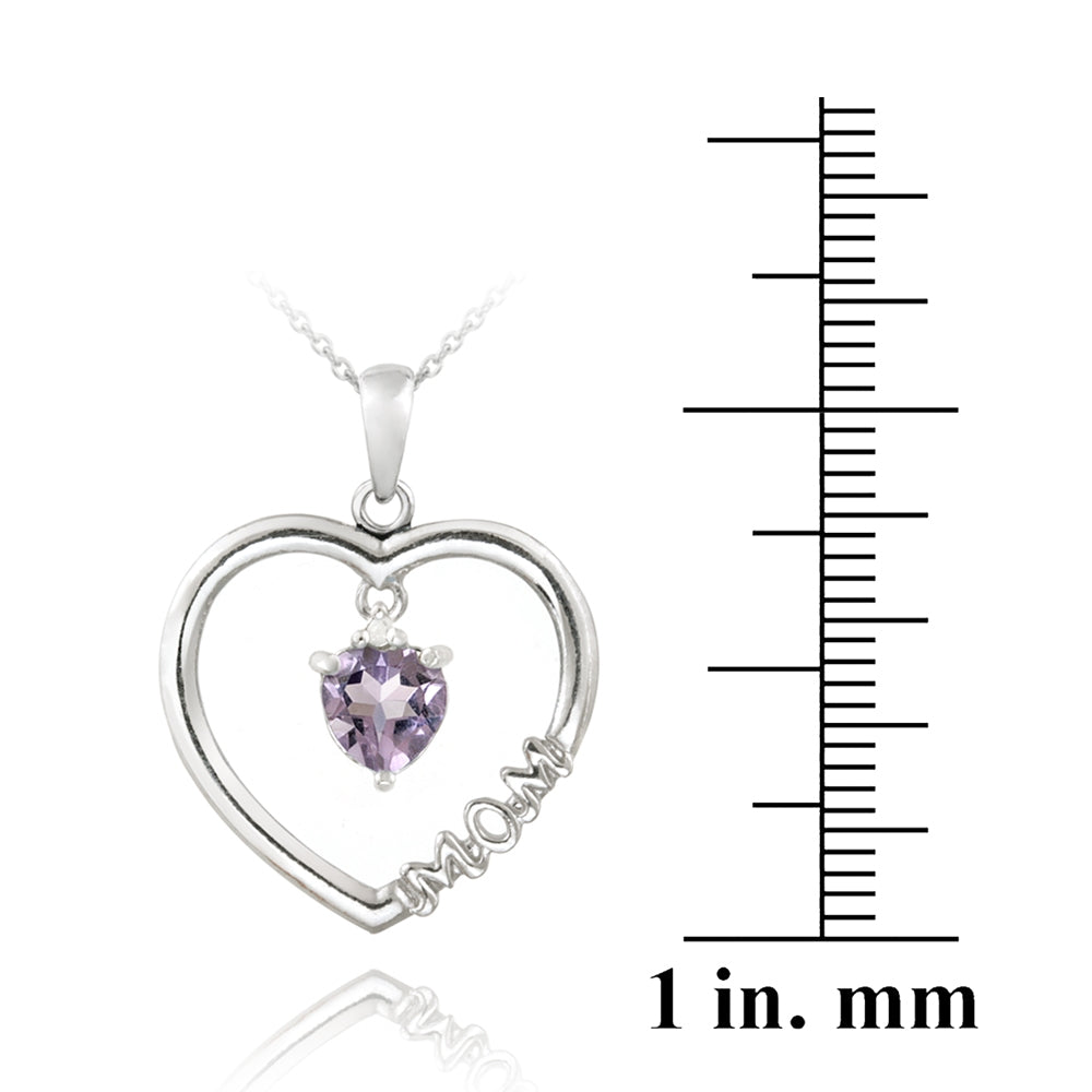 Sterling Silver Dangling Amethyst & Diamond Accent "Mom" Open Heart Necklace-3