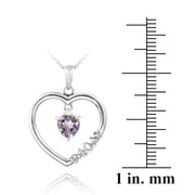 Sterling Silver Dangling Amethyst & Diamond Accent "Mom" Open Heart Necklace