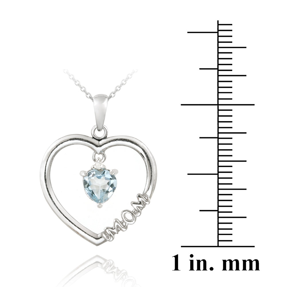 Sterling Silver Dangling Blue Topaz & Diamond Accent "Mom" Open Heart Necklace-4