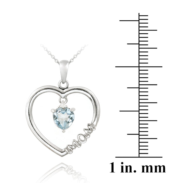 Sterling Silver Dangling Blue Topaz & Diamond Accent "Mom" Open Heart Necklace