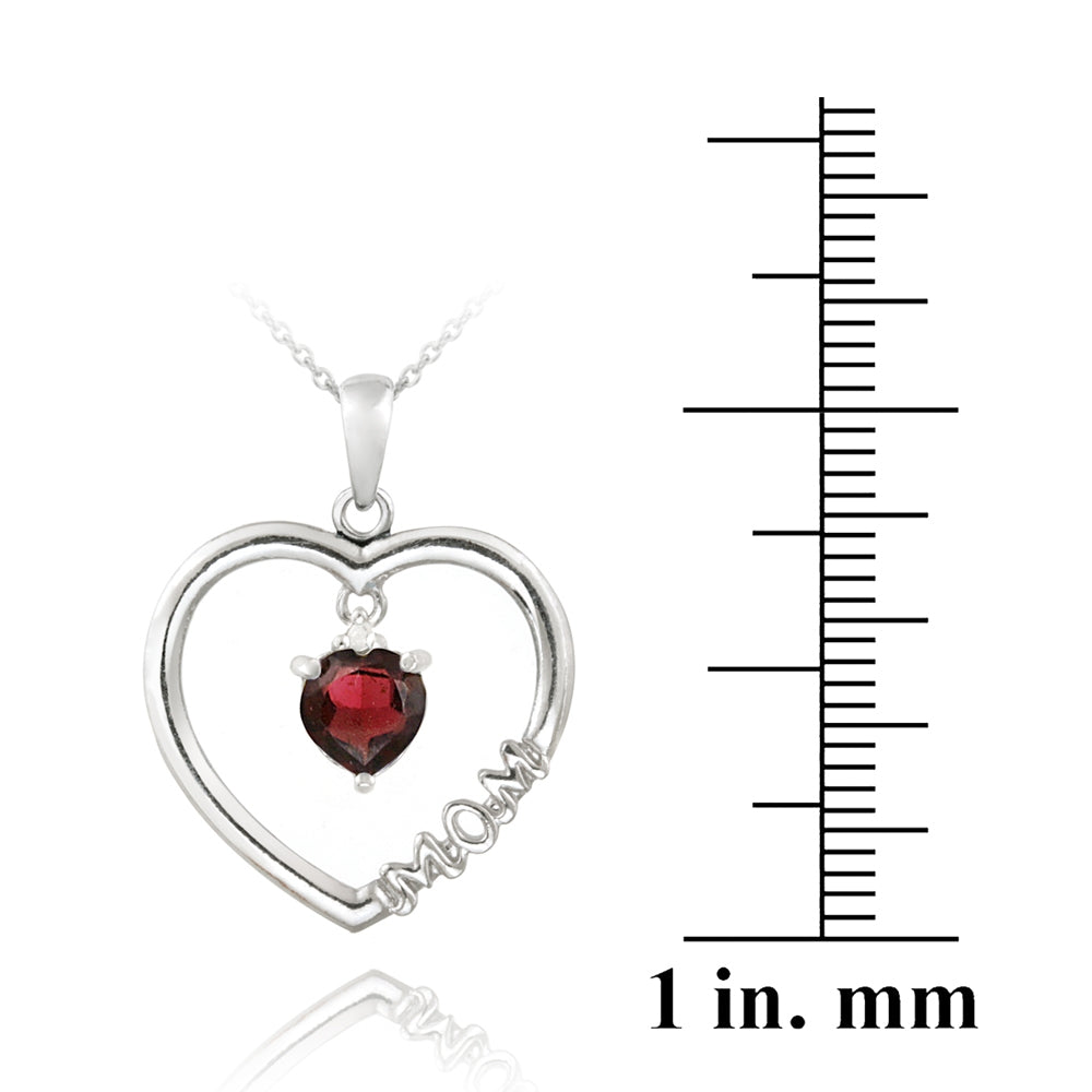 Sterling Silver Dangling Garnet & Diamond Accent "Mom" Open Heart Necklace-3
