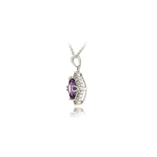Sterling Silver 2.35ct Amethyst & Diamond Accent Diamond Shape Necklace-2