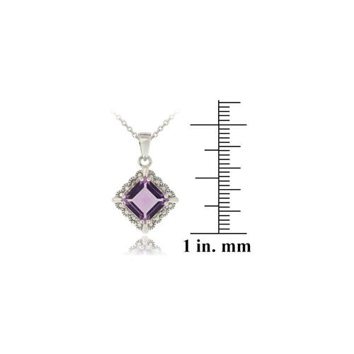 Sterling Silver 2.35ct Amethyst & Diamond Accent Diamond Shape Necklace-3