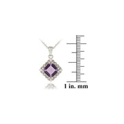 Sterling Silver 2.35ct Amethyst & Diamond Accent Diamond Shape Necklace