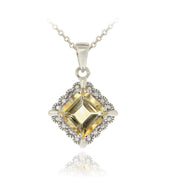 Sterling Silver 2.35ct Citrine & Diamond Accent Diamond Shape Necklace
