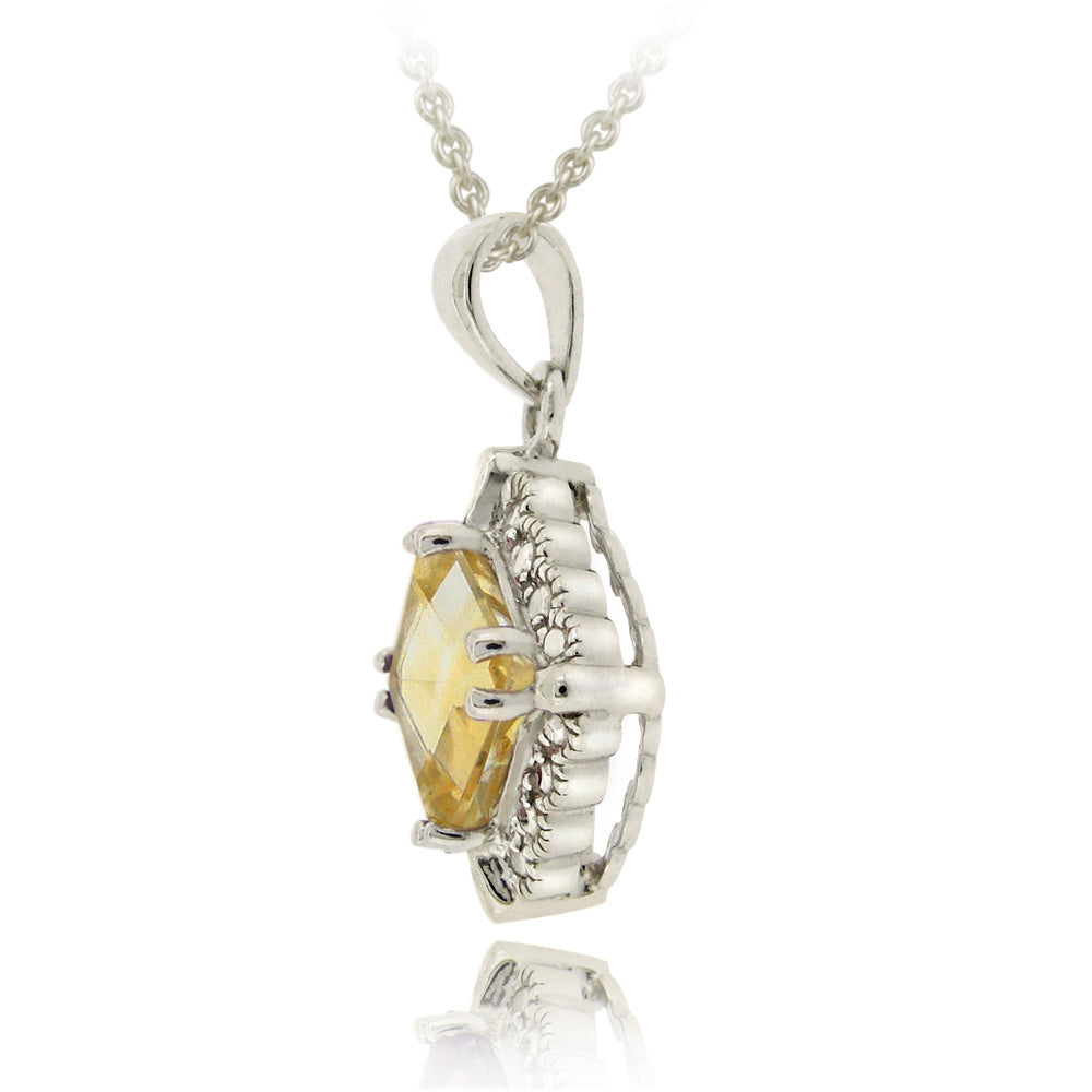 Sterling Silver 2.35ct Citrine & Diamond Accent Diamond Shape Necklace-2