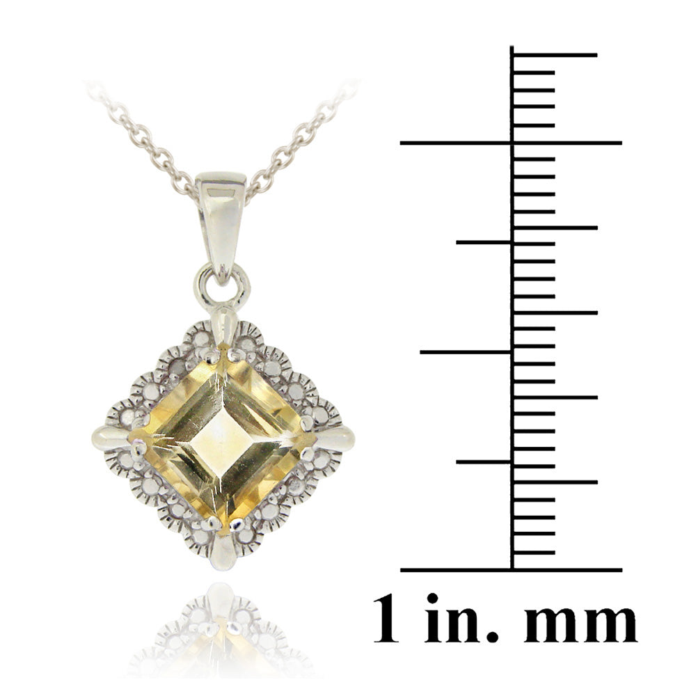 Sterling Silver 2.35ct Citrine & Diamond Accent Diamond Shape Necklace-3