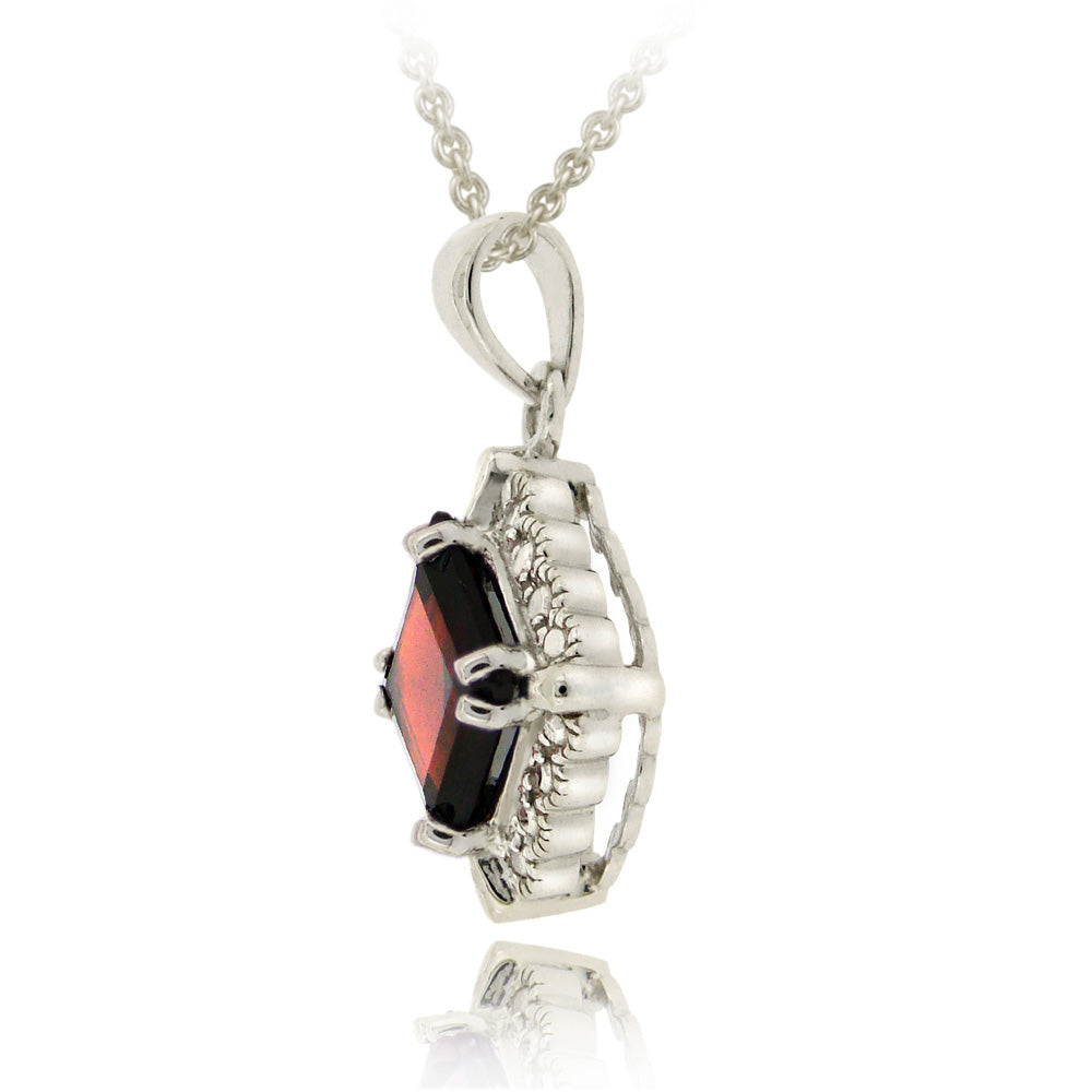 Sterling Silver 2.75ct Garnet & Diamond Accent Diamond Shape Necklace-2