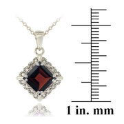 Sterling Silver 2.75ct Garnet & Diamond Accent Diamond Shape Necklace