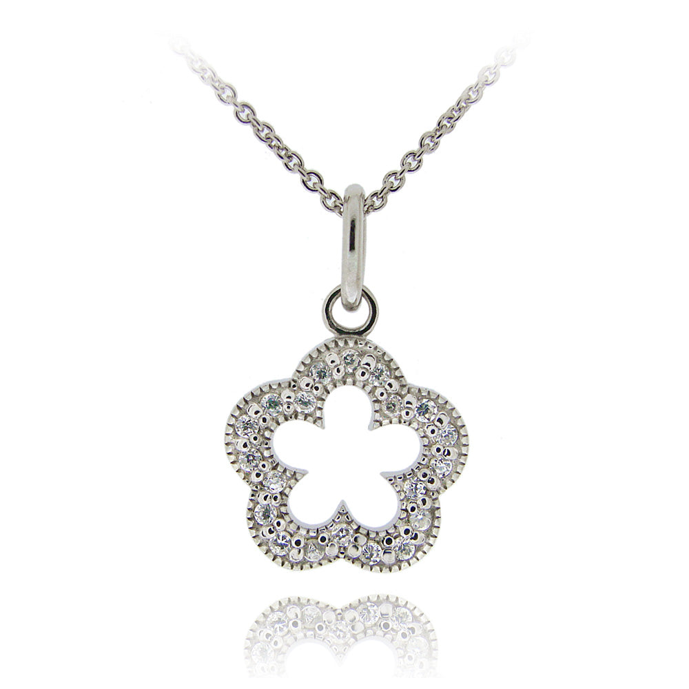 Sterling Silver CZ Open Flower Necklace